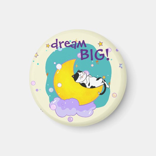"Dream Big" Cat on Moon Inspiration Zitat Magnet (Vorne)