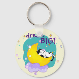 "Dream Big" Cat on Moon Inspiration Zitat Schlüsselanhänger