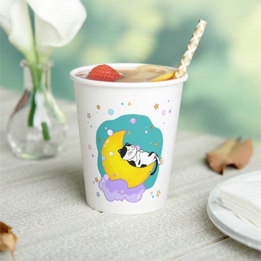 "Dream Big" Cat Sleep on Moon Inspiration Zitat Pappbecher (In Situ)