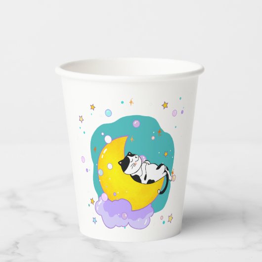 "Dream Big" Cat Sleep on Moon Inspiration Zitat Pappbecher (Vorderseite)