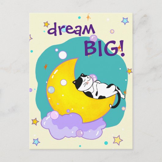 "Dream Big" Cat Sleeping on Moon Pet Lover Postkarte (Vorderseite)