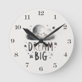 Dream Big Cloud and Stars Nursery Wall Clock Runde Wanduhr