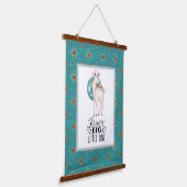 Dream Big Deer Boho Blue Border Kinderzimmer Art Wandteppich Mit Holzrahmen (Gewinkelt)