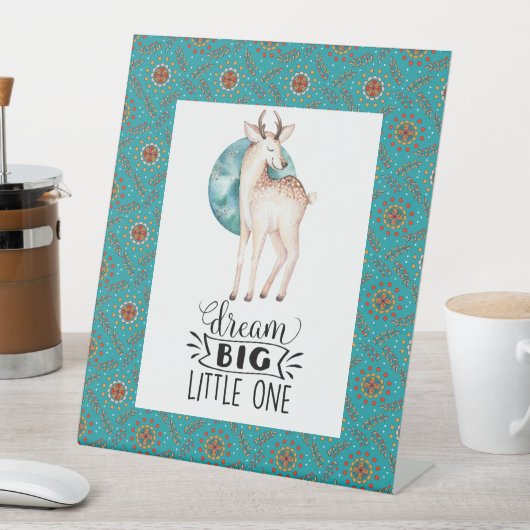 Dream Big Deer Boho Blue Border Kinderzimmer Imita Sockelschild (In Situ)