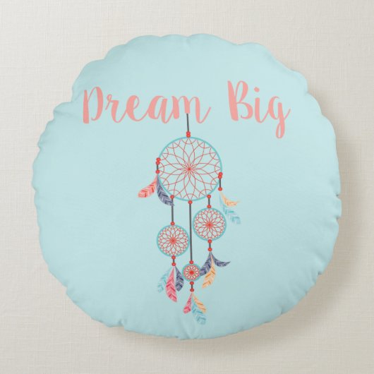 Dream Big Dreamcatcher Bohemisch Dream Catcher Rundes Kissen (Vorderseite)