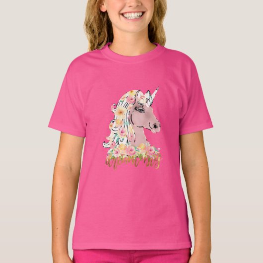 Dream Big Floral Unicorn T-Shirt (Vorderseite)