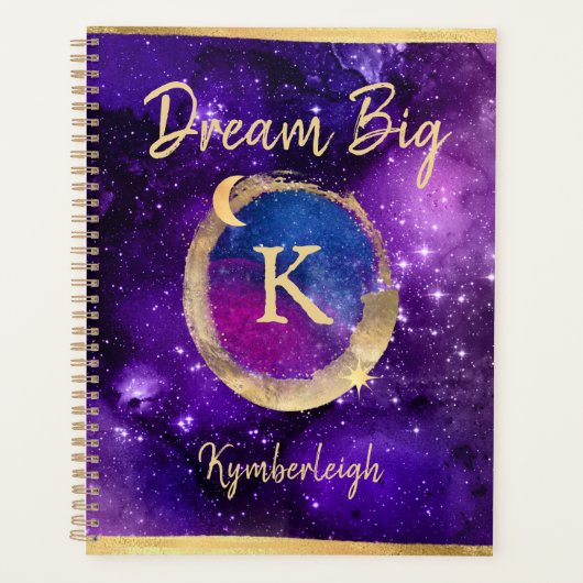 Dream Big Lila Galaxy Glam Gold Monogram Large Planer (Vorderseite)