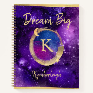 Dream Big Lila Galaxy Glam Gold Monogram Name Notizblock