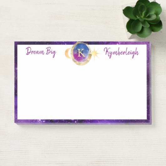 Dream Big Lila Galaxy Monogram Groß rechteckig Post-it Klebezettel (Büro)
