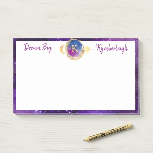 Dream Big Lila Galaxy Monogram Groß rechteckig Post-it Klebezettel (Auf Schreibtisch)