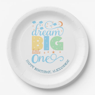 Dream Big Little One Blue Baby Boy 1. Geburtstag Pappteller
