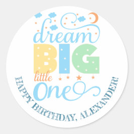 Dream Big Little One Blue Baby Boy 1. Geburtstag Runder Aufkleber