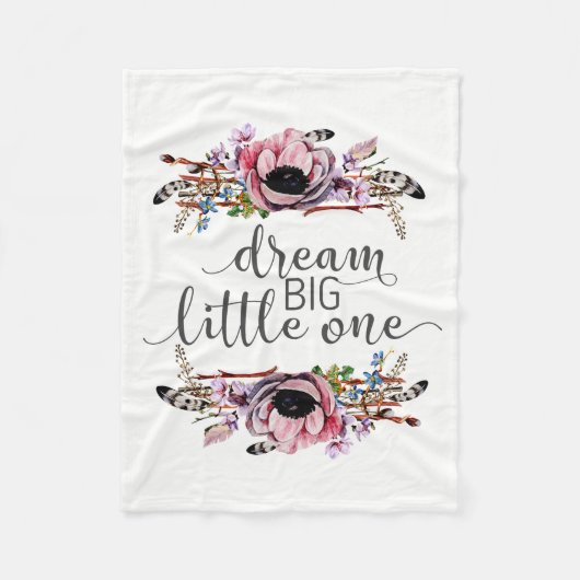 Dream Big Little One | Boho Chic Floral Baby Girl Fleecedecke (Vorderseite)