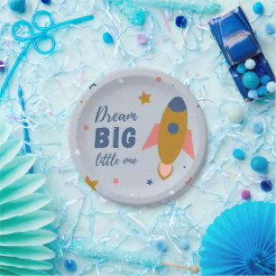 Dream Big Little One Niedlich Cartoon Space Rocket Pappteller
