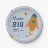 Dream Big Little One Niedlich Cartoon Space Rocket Pappteller (Vorderseite)