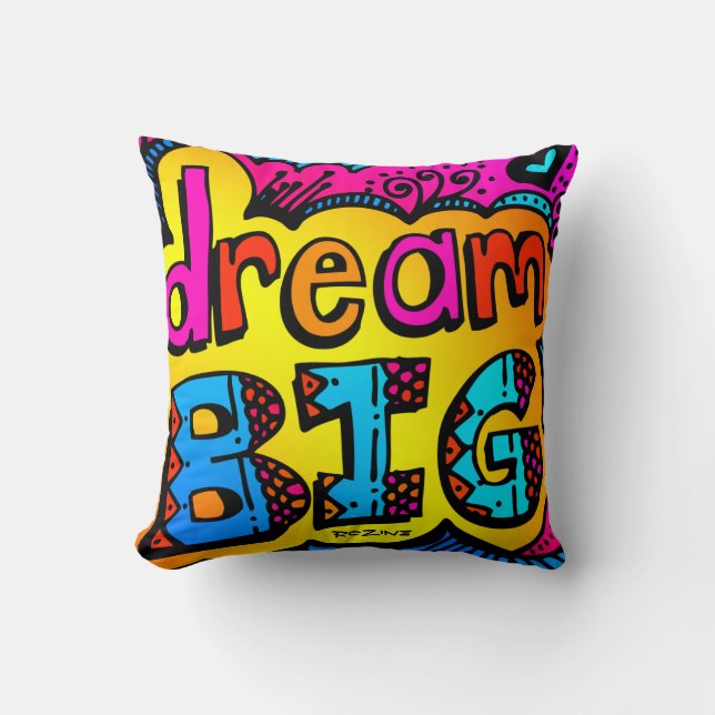 Dream Big Neon Graffiti Comic Illustration Kissen (Vorderseite)