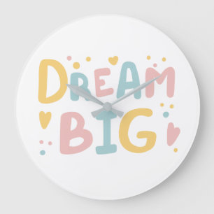 Dream Big Pastel Hearts Große Wanduhr