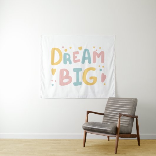 Dream Big Pastel Hearts Wandteppich (Beispiel (Horizontal))