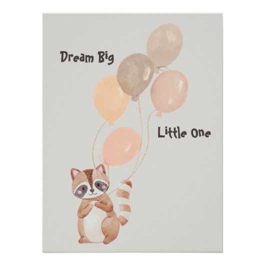 "Dream Big" Personalisiert Raccoon Holloons Poster (Vorderseite)