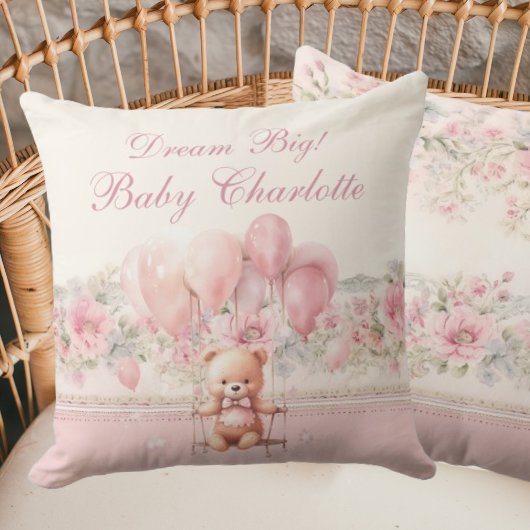 Dream Big Pink Teddy Baby Girl Kinderzimmer Kissen