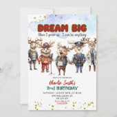 Dream Big Reindeer Career Theme Kids Birthday Einladung (Vorderseite)