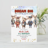 Dream Big Reindeer Career Theme Kids Birthday Einladung (Stehend Vorderseite)