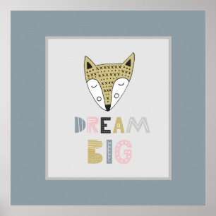 Dream Big Scandinavian Fox Kids Room Square Poster