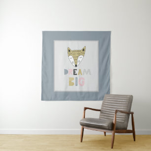 Dream Big Scandinavian Fox Kids Room Wandteppich