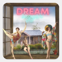 Dream Bigger Altered Art Vintag Dancers Quadratischer Aufkleber