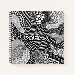 Dream Black and White Mandala Square Notebook Notizblock