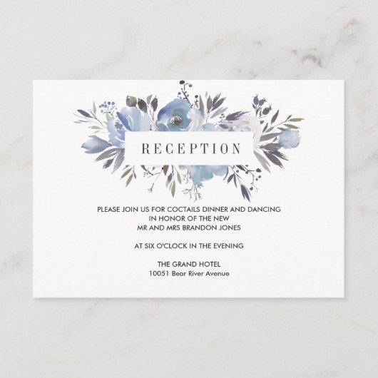 Dream Blue | Floral WEDD Empfang Begleitkarte (Vorderseite)