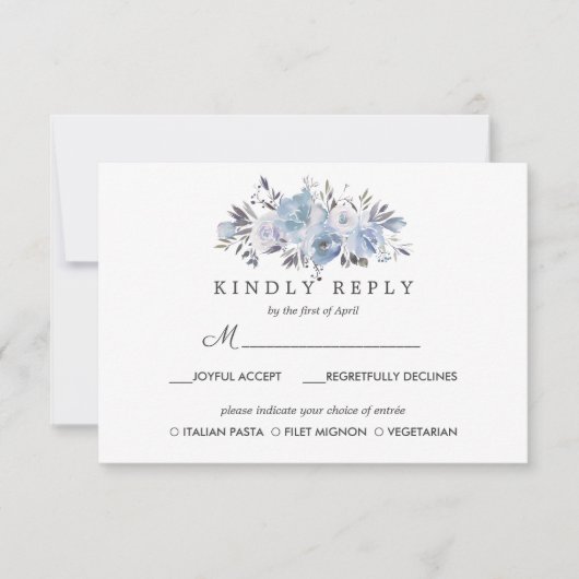 Dream Blue | Floral Wedding RSVP MEAL Option Karte (Vorderseite)