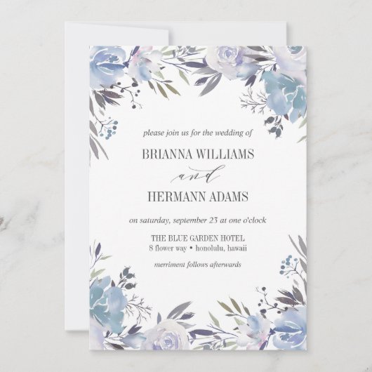 Dream Blue | Hochzeit Extravaganter rustikaler Blu Einladung (Vorderseite)