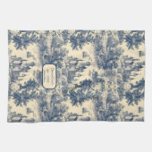 Dream Castle Classic Blue and Ivory Toile de Jouy Geschirrtuch (Horizontal)