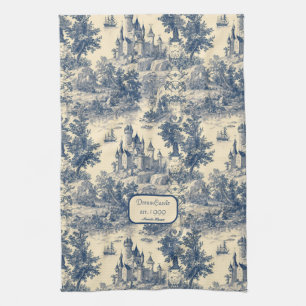 Dream Castle Classic Blue and Ivory Toile de Jouy Geschirrtuch