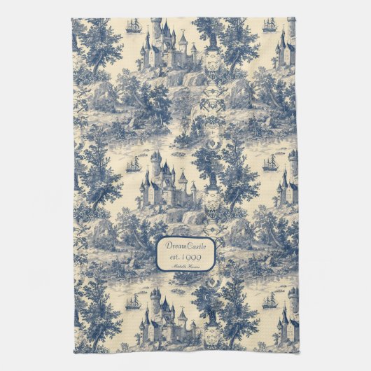 Dream Castle Classic Blue and Ivory Toile de Jouy Geschirrtuch (Vertikal)