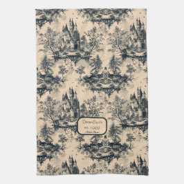 Dream Castle Midnight and Ivory Toile de Jouy Geschirrtuch