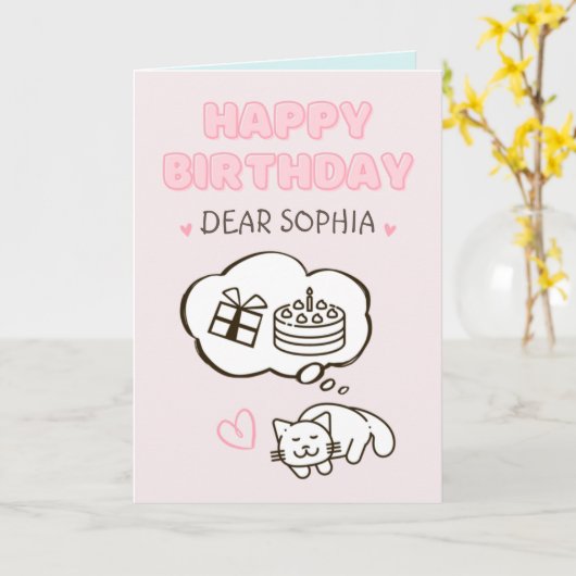 Dream Cat&Cake&Gift Happy Birthday Card Karte (Gelbe Blume)