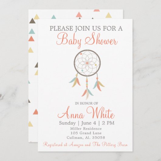 Dream Catcher Baby Shower Einladung (Vorne/Hinten)