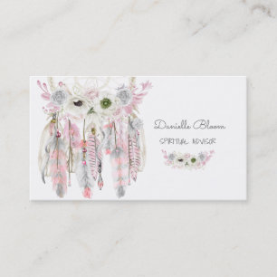 Dream Catcher Boho Arrows Feathers Pink Gray Visitenkarte