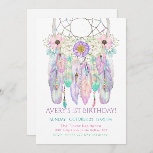Dream Catcher Boho Feathers Arrows Invasion Einladung (Vorne/Hinten)