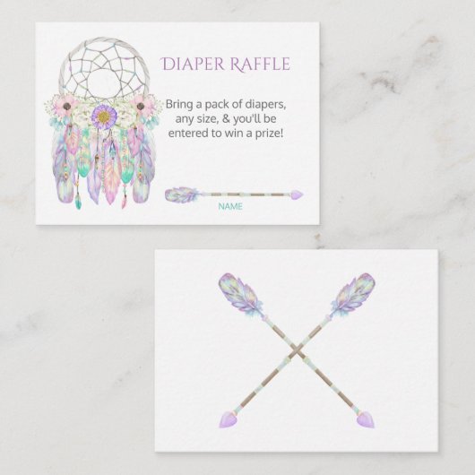 Dream Catcher Feathers Pastels Diaper Raffle Begleitkarte (Vorne/Hinten)