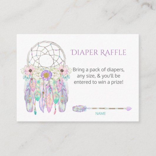 Dream Catcher Feathers Pastels Diaper Raffle Begleitkarte (Vorderseite)