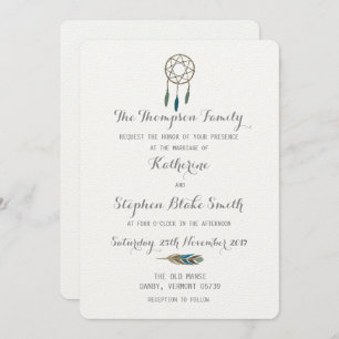 Dream Catcher handgemalt Wasserfarben Weiße Hochze Einladung