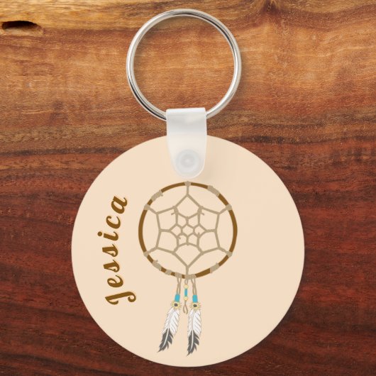 Dream Catcher mit Federn und türkisfarbenen Perlen Schlüsselanhänger (Vorderseite)
