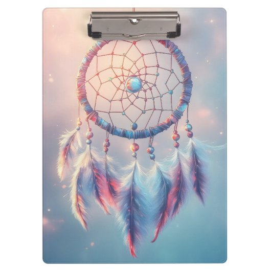 Dream Catcher mit weichen Federn und Perlen Klemmbrett (Vorderseite)