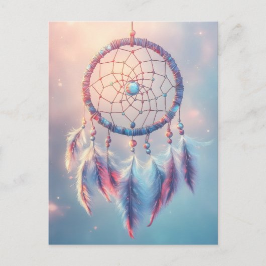 Dream Catcher mit weichen Federn und Perlen Postkarte (Vorderseite)
