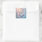Dream Catcher mit weichen Federn und Perlen Quadratischer Aufkleber (Tasche)