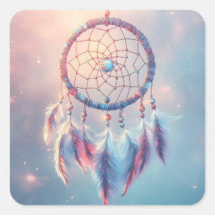 Dream Catcher mit weichen Federn und Perlen Quadratischer Aufkleber