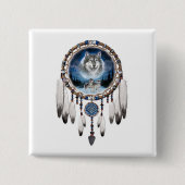 Dream Catcher mit Wolfshintergrund Button (Vorderseite)